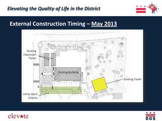 Elevating the Quality of Life in the District
 Elevating the Quality of Life in the District
 External Construction Timing – May 2013
 