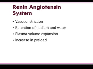 Renin Angiotensin
System
▪ Vasoconstriction
▪ Retention of sodium and water
▪ Plasma volume expansion
▪ Increase in preload
 