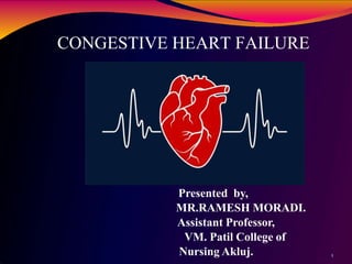 1
CONGESTIVE HEART FAILURE
Presented by,
MR.RAMESH MORADI.
Assistant Professor,
VM. Patil College of
Nursing Akluj.
 