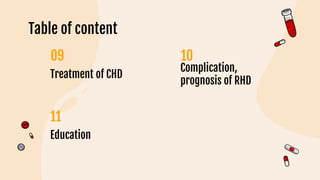 Table of content
Treatment of CHD
11
Complication,
prognosis of RHD
Education
 