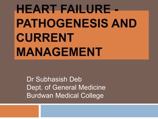 HEART FAILURE -
PATHOGENESIS AND
CURRENT
MANAGEMENT
Dr Subhasish Deb
Dept. of General Medicine
Burdwan Medical College
 