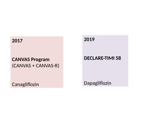 2017
CANVAS Program
(CANVAS + CANVAS-R)
Canagliflozin
2019
DECLARE-TIMI 58
Dapagliflozin
 