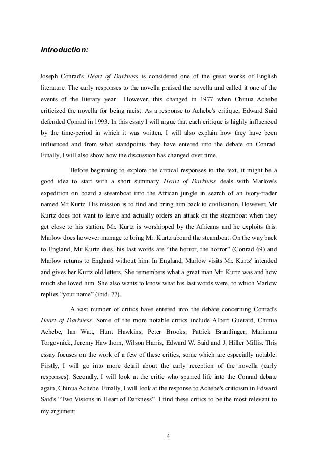Heart of darkness argumentative essay