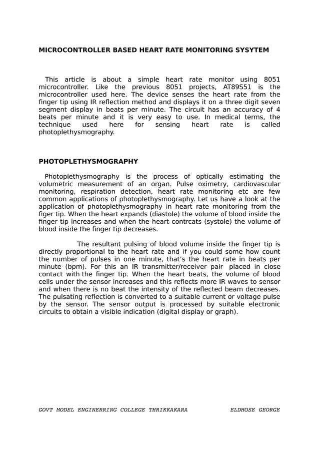 Heart rate monitoring system using 8051 PDF
