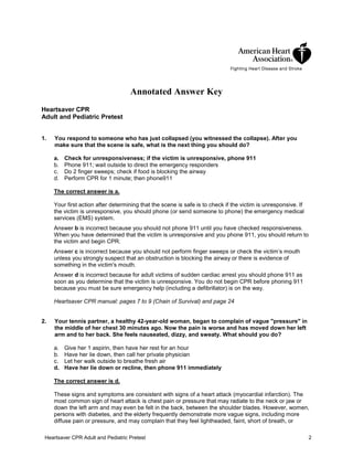 Heartsaver cpr pretest_with_annotated_answer_key | PDF