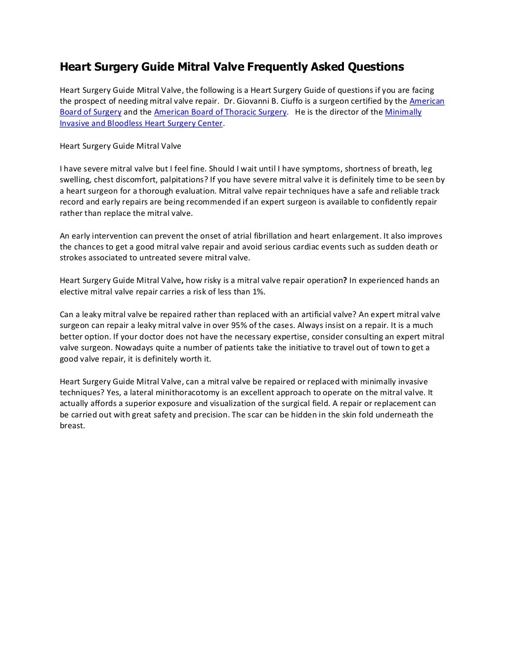 Heart surgery guide mitral valve frequently asked questions