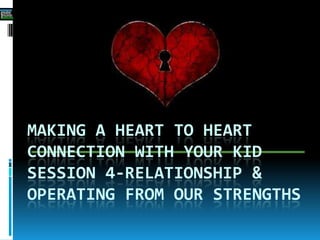 MAKING A HEART TO HEART
CONNECTION WITH YOUR KID
SESSION 4-RELATIONSHIP &
OPERATING FROM OUR STRENGTHS
 