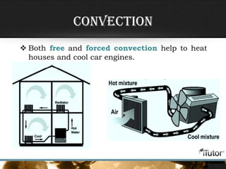 Convection
 Both free and forced convection help to heat
houses and cool car engines.
 
