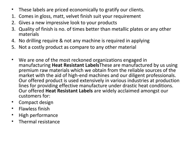 Heat resistant label | PPT