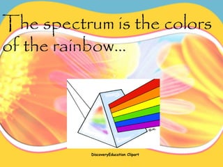The spectrum is the colors
of the rainbow…
DiscoveryEducation Clipart
 