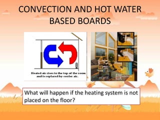 CONVECTION AND HOT WATER
BASED BOARDS
What will happen if the heating system is not
placed on the floor?
 