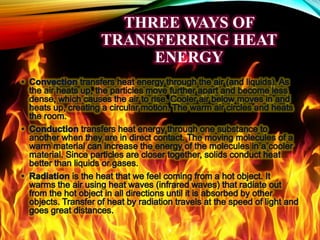 THREE WAYS OF
TRANSFERRING HEAT
ENERGY
 