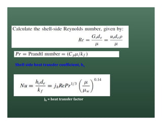 Shell side heat transfer coefficient, hs
jh = heat transfer factor
 