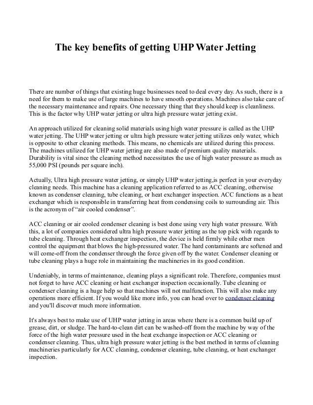 The key benefits of getting UHP Water Jetting