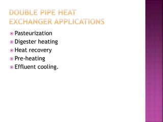  Pasteurization
 Digester heating
 Heat recovery
 Pre-heating
 Effluent cooling.
 