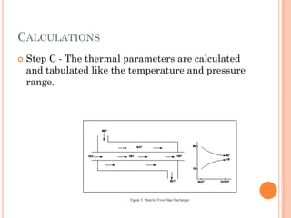 CALCULATIONS
 Step C - The thermal parameters are calculated
and tabulated like the temperature and pressure
range.
 