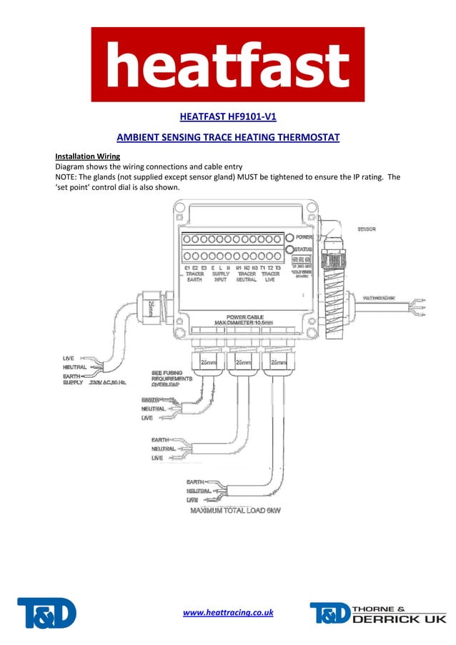 HEATFAST HF9101v1 Ambient Sensing Heat Tracing Thermostat Spec Sheet