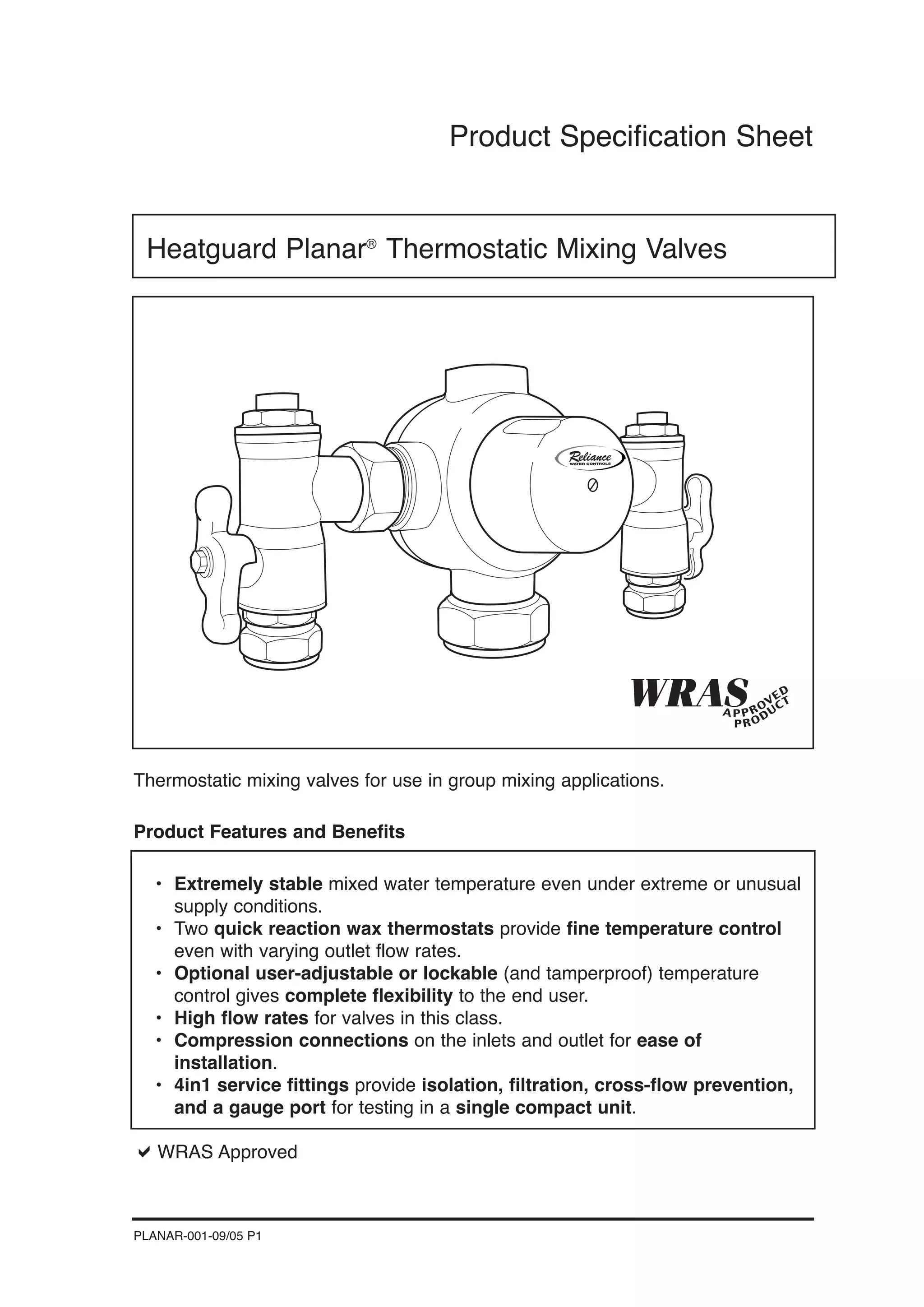 Heatguard Planar Group Thermostatic Mixing Valve - Spec Sheet | PDF