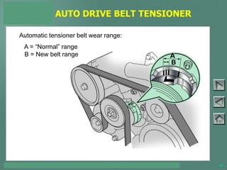 TOYOTA COURSE 752 – AIR CONDITIONING & CLIMATE CONTROL 46
AUTO DRIVE BELT TENSIONER
Automatic tensioner belt wear range:
A = “Normal” range
B = New belt range
PAGE 4-11
 