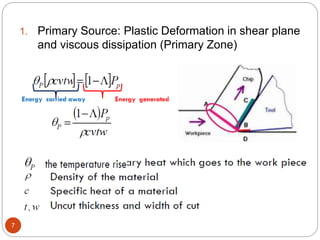 7
1. Primary Source: Plastic Deformation in shear plane
and viscous dissipation (Primary Zone)
 