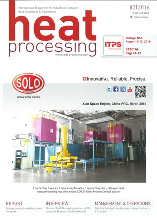 SOLO Swiss in cover of the magazine Heat Processing N° 2 2016