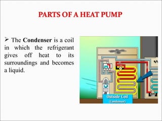  The Condenser is a coil
in which the refrigerant
gives off heat to its
surroundings and becomes
a liquid.
 