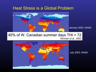Heat Stress is a Global Problem
January 2003, NASA
July 2003, NASA
40% of W. Canadian summer days THI > 72
Ominski et al., 2002
 