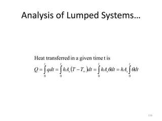 Analysis of Lumped Systems…
119
  


 



 
t
s
t
s
t
s
t
dt
hA
dt
hA
dt
T
T
hA
qdt
Q
0
0
0
0
is
t
given time
a
in
ferred
Heat trans


 