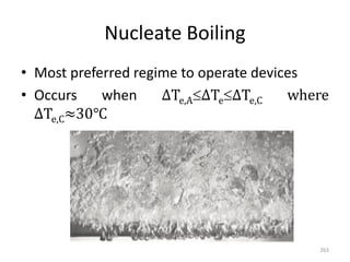 Nucleate Boiling
• Most preferred regime to operate devices
• Occurs when ΔTe,AΔTeΔTe,C where
ΔTe,C≈30℃
263
 
