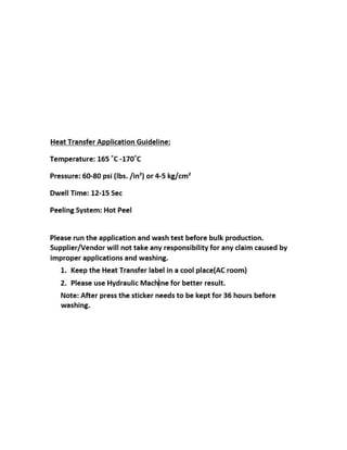Heat Transfer Application Guideline for Vendor