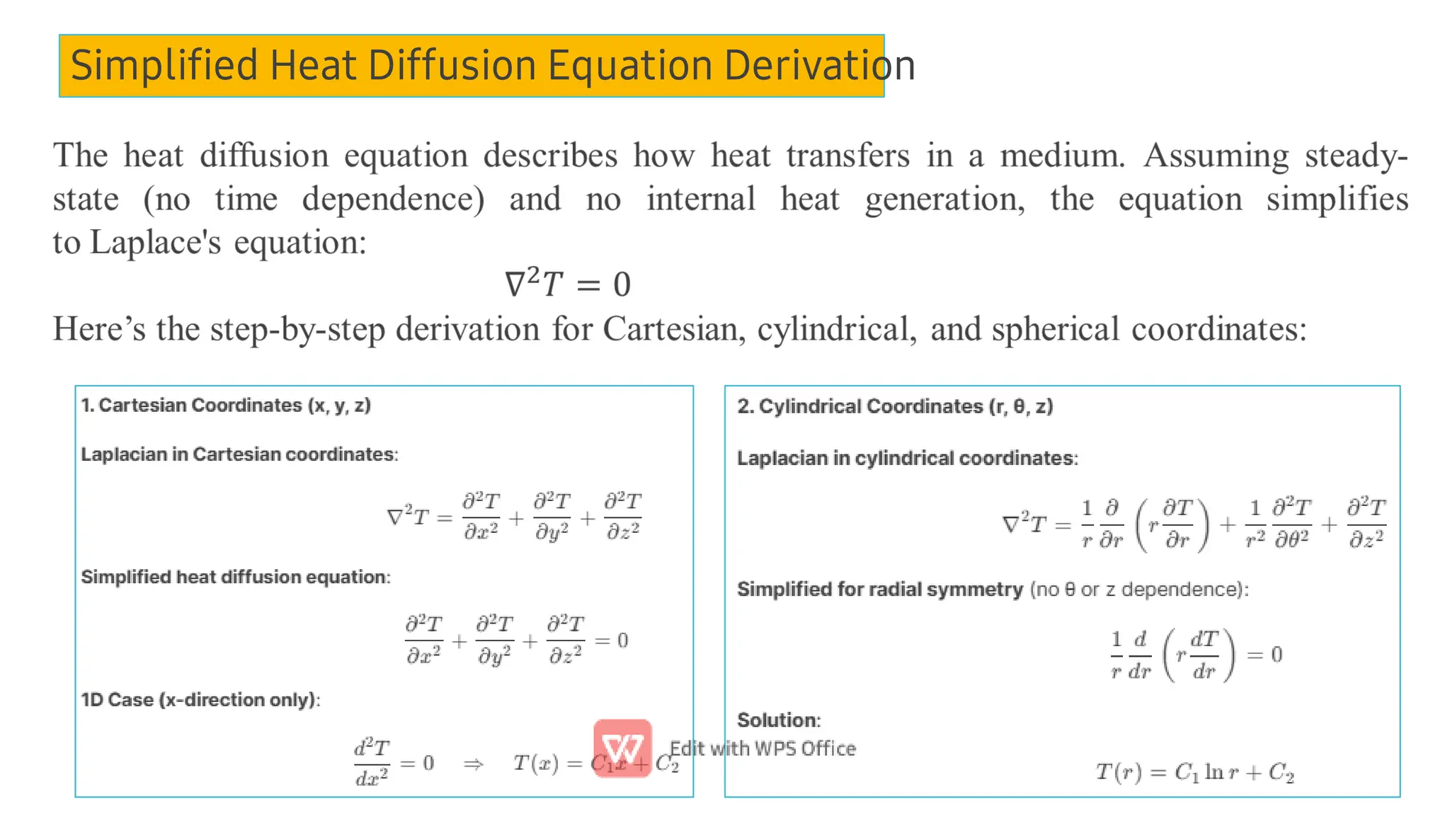 Simpliﬁed Heat Diffusion Equation Derivation
 