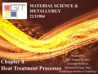 Prepared by
Prof. Naman M. Dave
Assistant Professor,
Mechanical Engg. Dept.
Gandhinagar Institute of Technology
MATERIAL SCIENCE &
METALLURGY
2131904
Chapter 8
Heat Treatment Processes
 