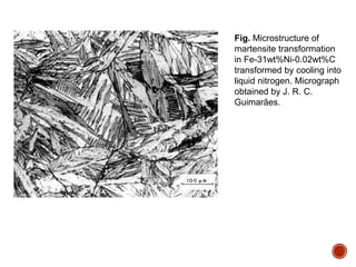 Fig. Microstructure of
martensite transformation
in Fe-31wt%Ni-0.02wt%C
transformed by cooling into
liquid nitrogen. Micrograph
obtained by J. R. C.
Guimarães.
 