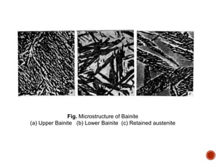 Fig. Microstructure of Bainite
(a) Upper Bainite (b) Lower Bainite (c) Retained austenite
 