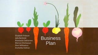 Business 
Plan 
Elisabeth Präauer 
Julia Berktold 
Anastasiia Zakharova 
Marcus Chomyszyn 
Eleni Miltiadous 
Anzhelika Kokhan 
 