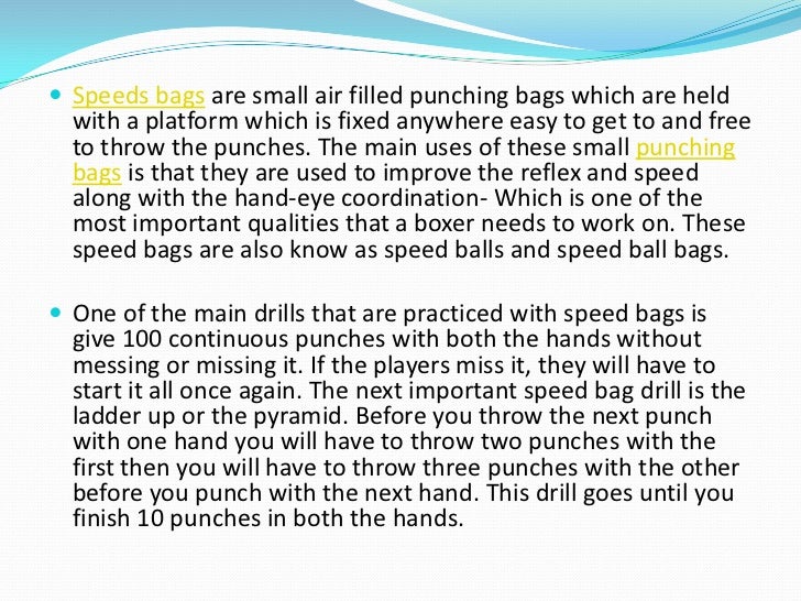 Heavy bag, speed bag and training techniques