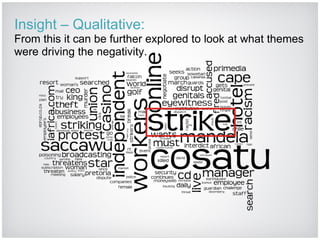 Insight – Qualitative: From this it can be further explored to look at what themes were driving the negativity. 