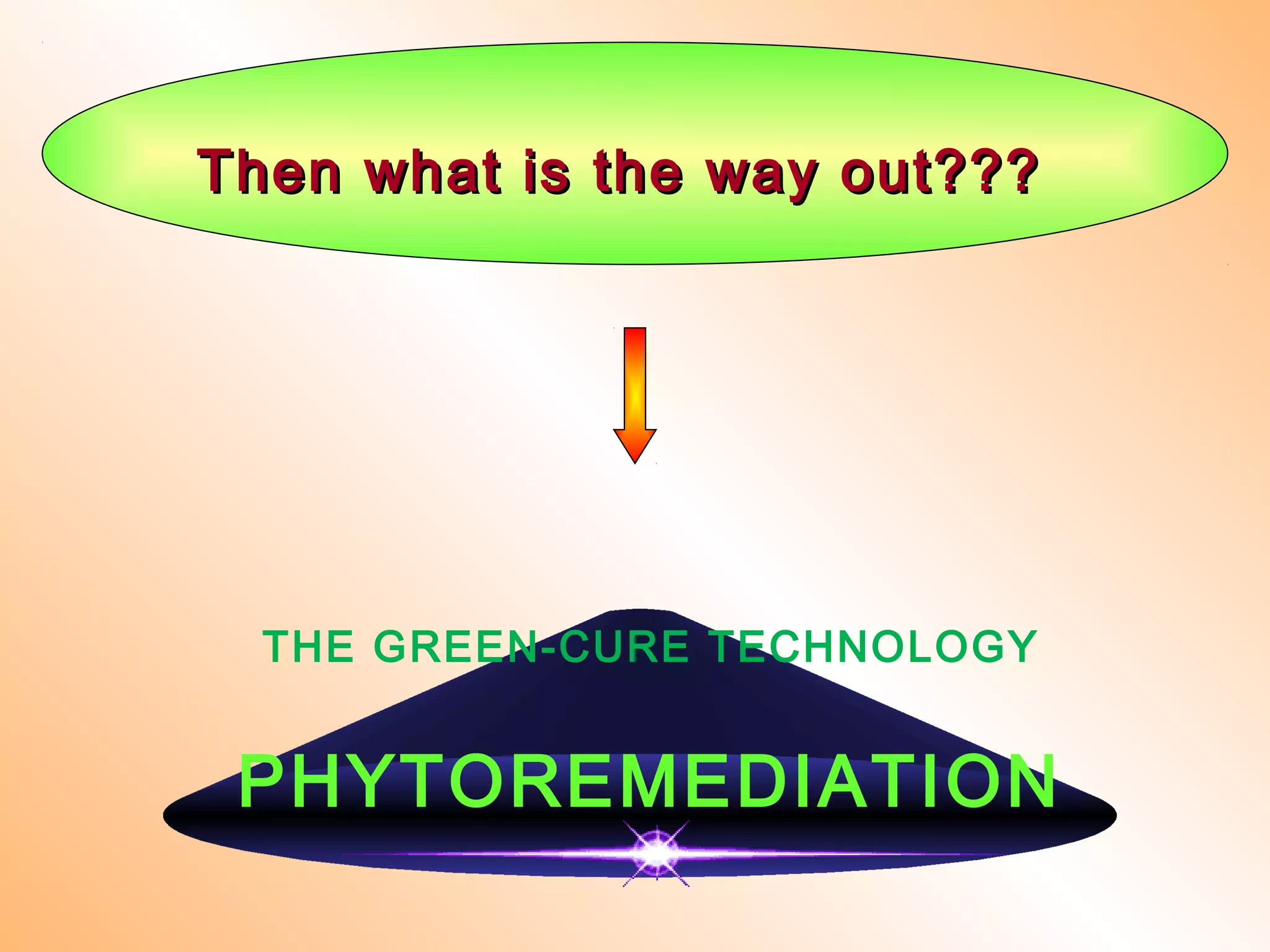 Then what is the way out???Then what is the way out???
PHYTOREMEDIATION
THE GREEN-CURE TECHNOLOGY
 