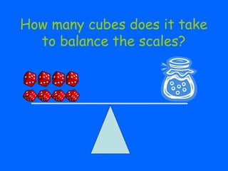 How many cubes does it take
to balance the scales?
 