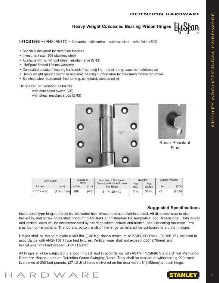 Heavy weight concealed bearing prison hinges