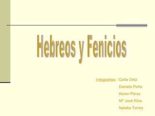 Integrantes  : Carla Ortiz  Daniela Peña Keren Pérez Mª José Ríos Natalia Torres Hebreos y Fenicios 