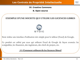 21	
  
Me Céline Bondard, 02-15 21
I. Introduction
A. Contrats: Conséquences de la non-répartition des droits entre les
pa...