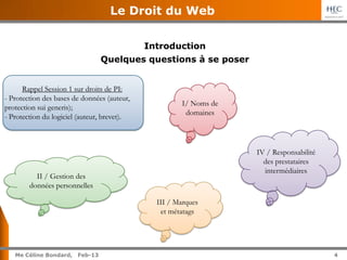4
Me Céline Bondard, Jul-15 4
Le Droit du Web
Introduction
Quelques questions à se poser
I/ Noms de
domaines
II / Gestion ...
