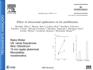 TREINAMENTOAVANÇADO
P&D Ibramed
Ratos Wistar
US várias frequências
MHz 100mW/cm2
10 min região abdominal
Microdiálise:
noradrenalina
 
