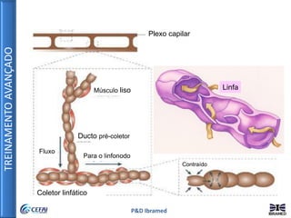 TREINAMENTOAVANÇADO
P&D Ibramed
Músculo liso
Ducto pré-coletor
Para o linfonodo
Plexo capilar
Linfa
Coletor linfático
Fluxo
Contraído
 