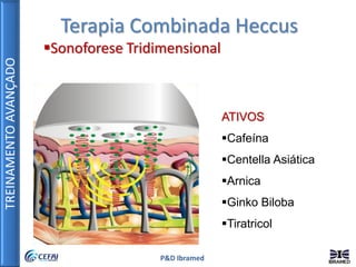 TREINAMENTOAVANÇADO
P&D Ibramed
Terapia Combinada Heccus
Sonoforese Tridimensional
ATIVOS
Cafeína
Centella Asiática
Arnica
Ginko Biloba
Tiratricol
 