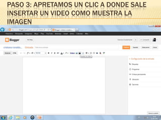 PASO 3: APRETAMOS UN CLIC A DONDE SALE
INSERTAR UN VIDEO COMO MUESTRA LA
IMAGEN
 