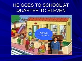 HE GOES TO SCHOOL ATHE GOES TO SCHOOL AT
QUARTER TO ELEVENQUARTER TO ELEVEN
I ARRIVE
TO SCHOOL
I
 