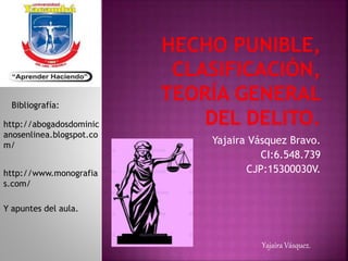 Yajaira Vásquez Bravo.
CI:6.548.739
CJP:15300030V.
http://abogadosdominic
anosenlinea.blogspot.co
m/
http://www.monografia
s.com/
Y apuntes del aula.
Bibliografía:
Yajaira Vásquez.
 