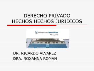 DERECHO PRIVADO
HECHOS HECHOS JURIDICOS




DR. RICARDO ALVAREZ
DRA. ROXANNA ROMAN
 